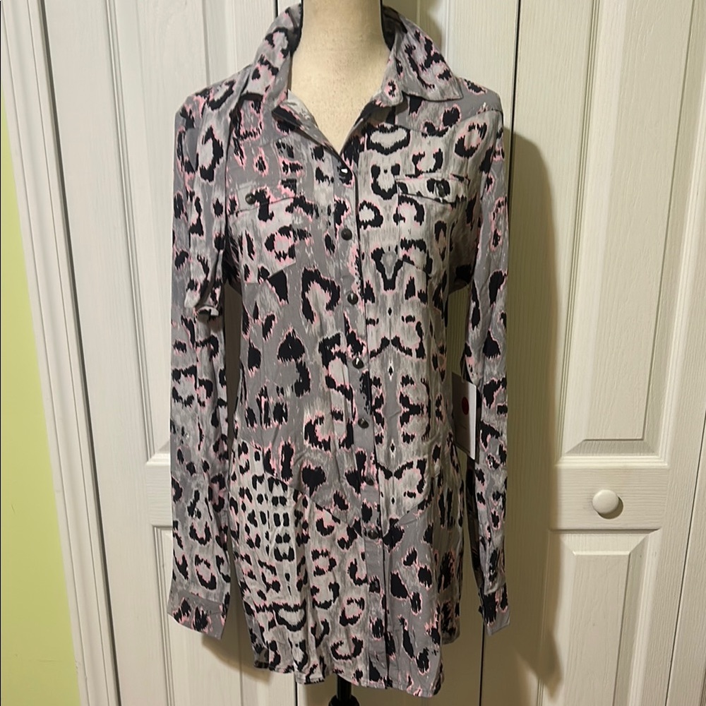 One Teaspoon Leopard Print Shirt in Pink and Black
